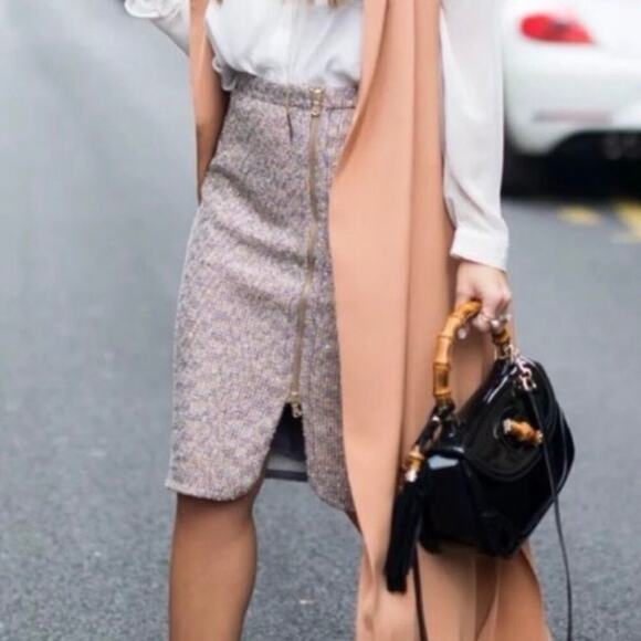 J. Crew Gold Metallic Sparkle Tweed Pencil Skirt Purple Gold Zip Front Size 10 - Picture 1 of 11